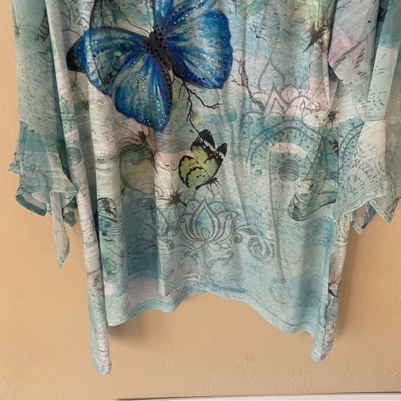 Indigo Soul Blue Embellished Butterfly T-shirt Top Size 2XL - Picture 3 of 11